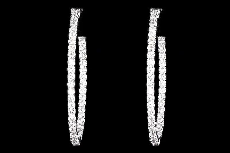 New 14K White Gold 2.05 Carat In and Out Diamond Hoop Earrings