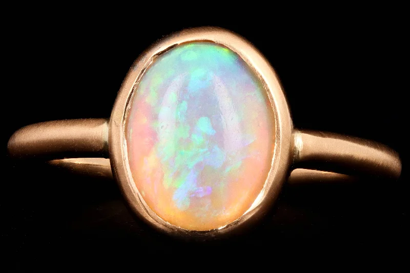 New Handmade 18K Yellow Gold 1.55 Carat Opal Bezel Set Ring