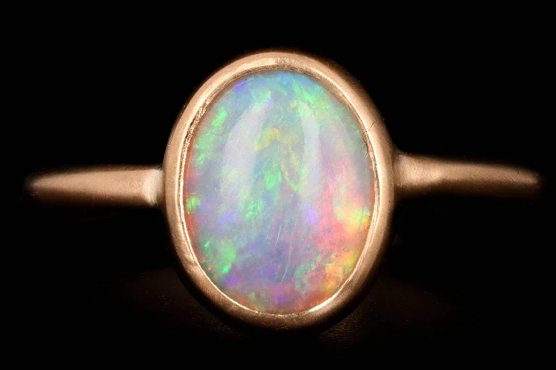 New Handmade 18K Yellow Gold 1.61 Carat Opal Bezel Set Ring