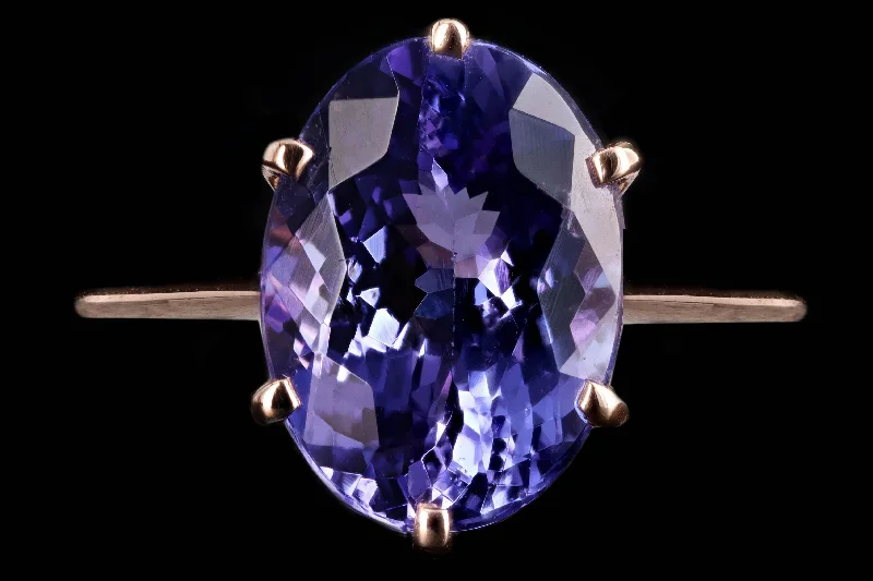 New Vintage Inspired 18K Rose Gold 4.89 Carat Oval Tanzanite Ring