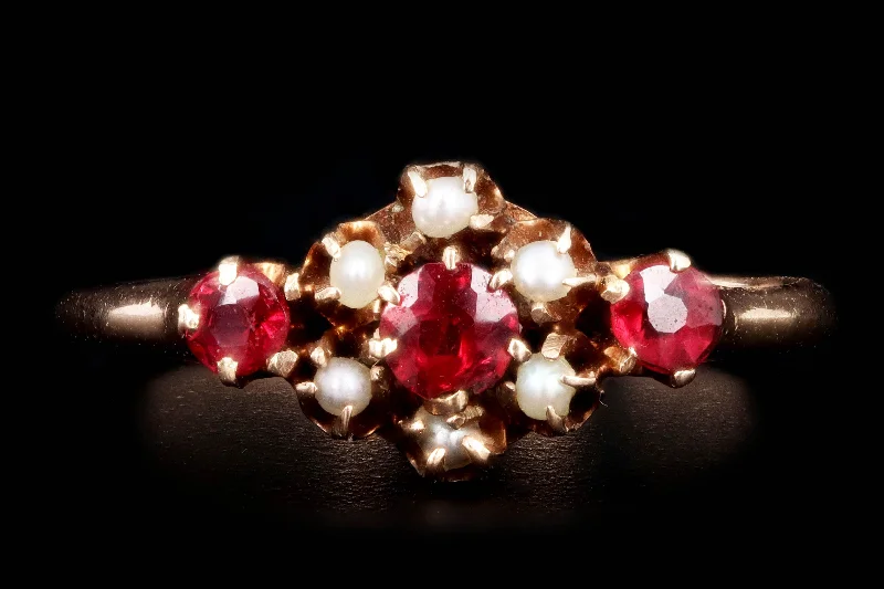 Victorian 10K Rose Gold Garnet & Seed Pearl Ring