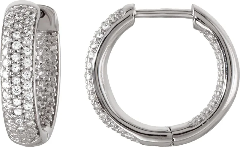 CZ Inside-Outside Hoop Earrings, Sterling Silver (14.28mm)