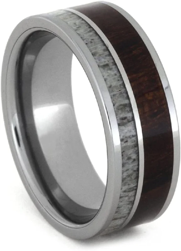 Deer Antler, Ironwood, Titanium 8mm Comfort-Fit Tungsten Band, Size 6