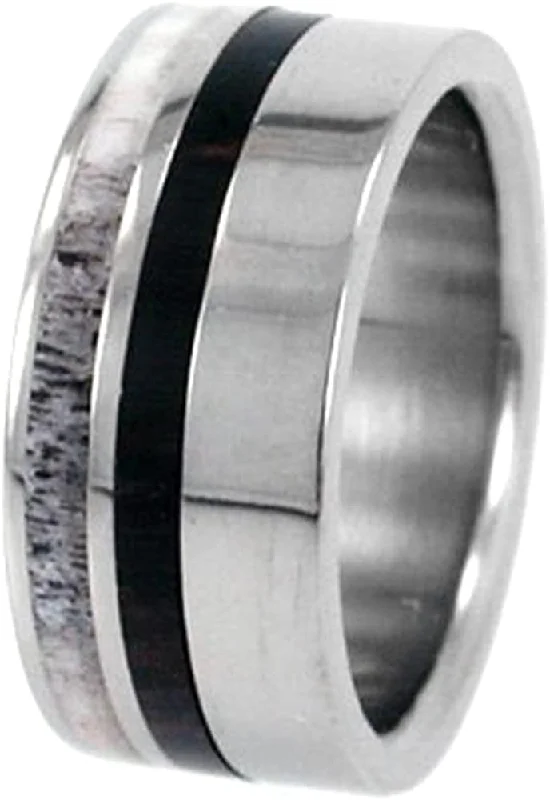 Deer Antler or Wood Stripes 10mm Comfort-Fit Interchangeable Titanium Ring, Size 6