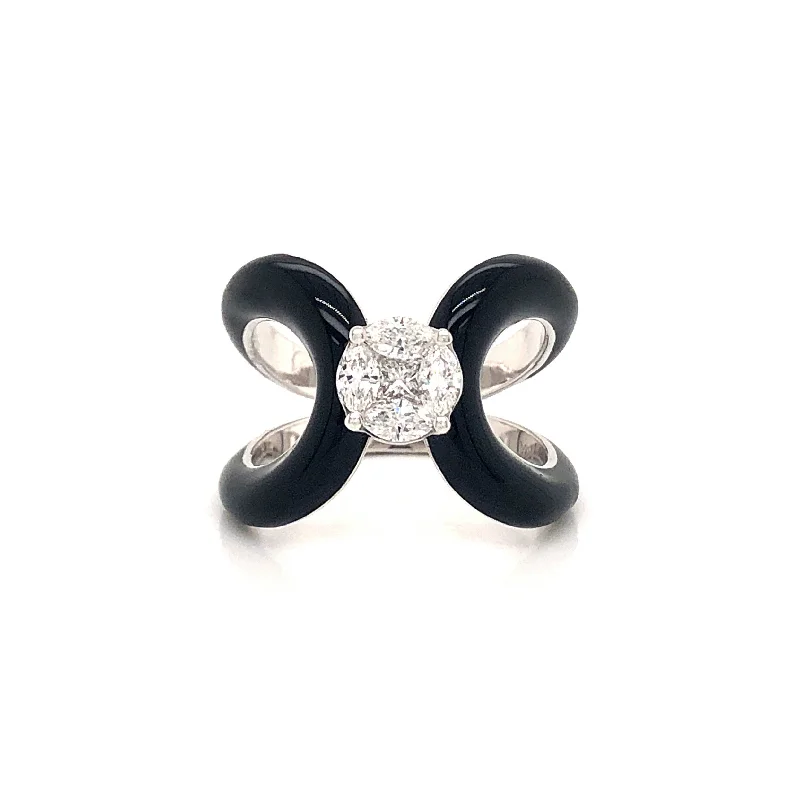 Diamond and Onyx Butterfly Ring