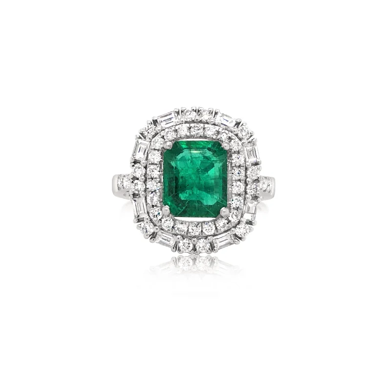 Diamond-Framed Emerald Center Ring