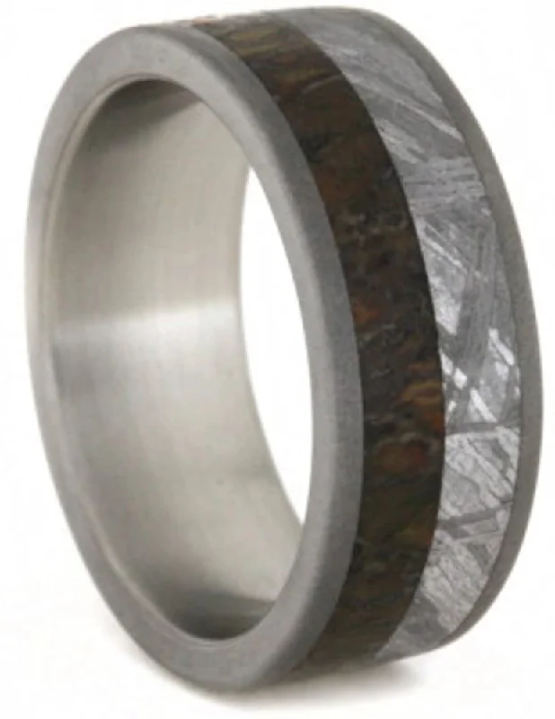 Dinosaur Bone, Gibeon Meteorite 8mm Comfort-Fit Sandblasted Titanium Band, Size 6