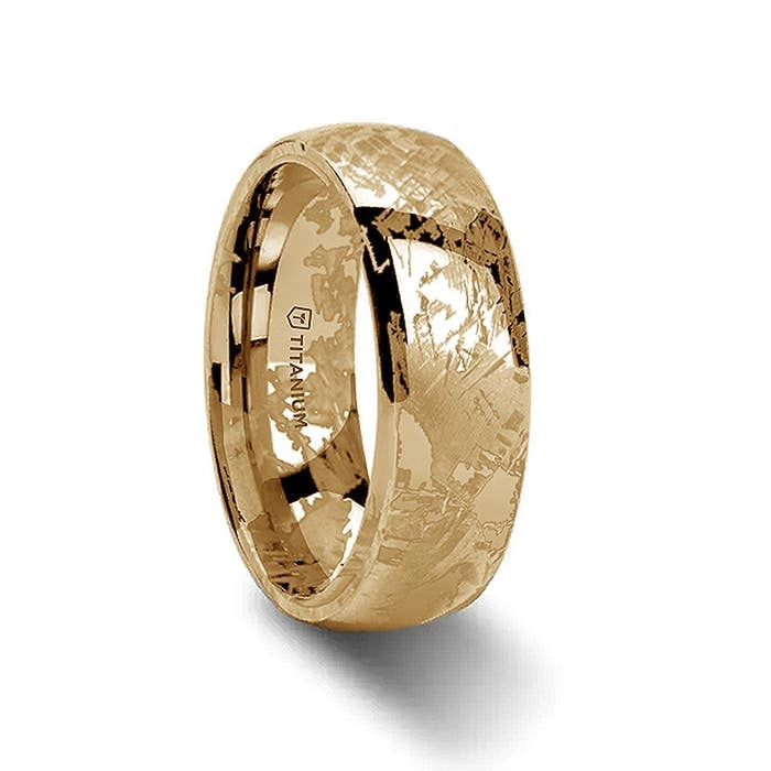 Domed Gold Plated Titanium Band with Meteorite Pattern