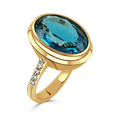 Doves 18K Yellow Gold London Blue Topaz and Diamond Ring