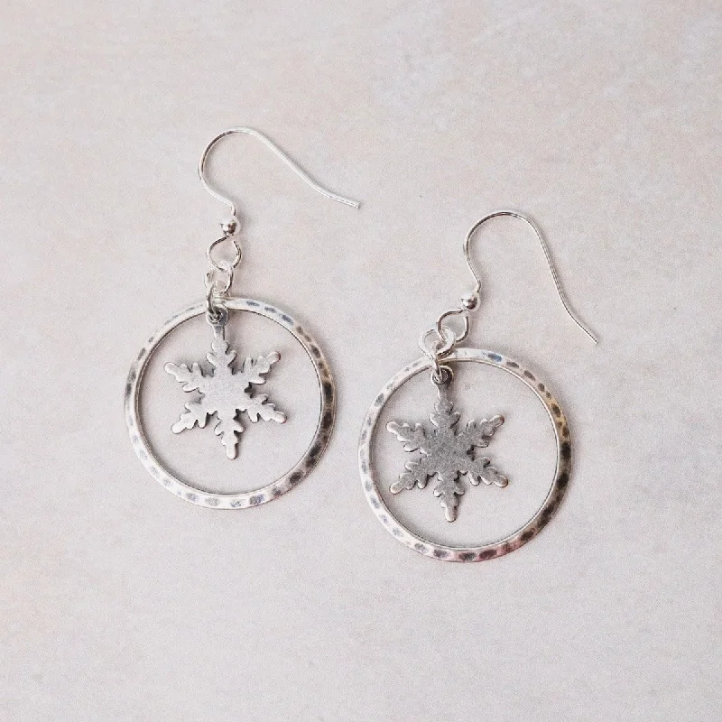 Silver Tone Snowflake in Hoop Earrings