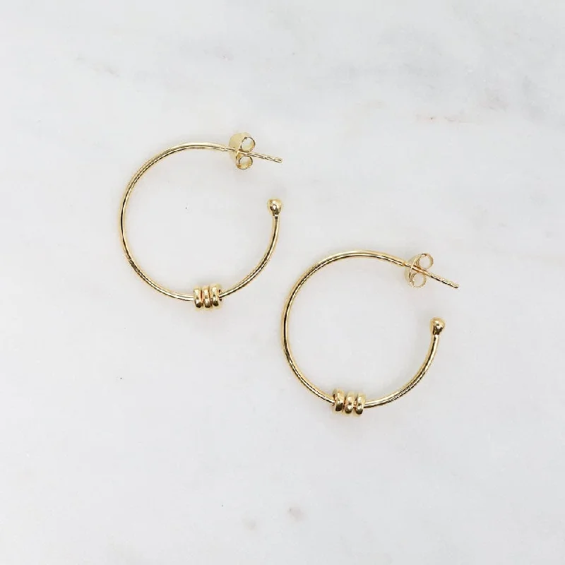 24k Gold Vermeil Hoops with Three Smooth Rings