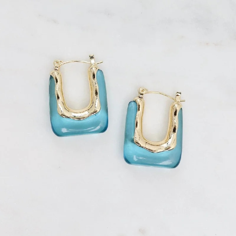 Square Gold Plated Brass & Acrylic Hoops - Blue