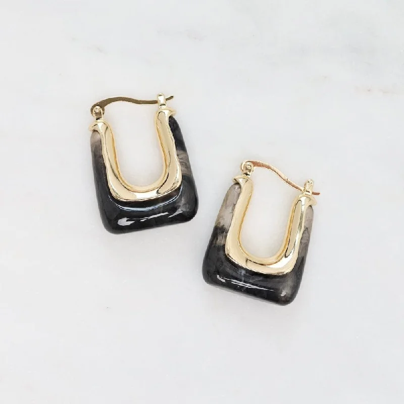 Square Gold Plated Brass & Acrylic Hoops - Grey