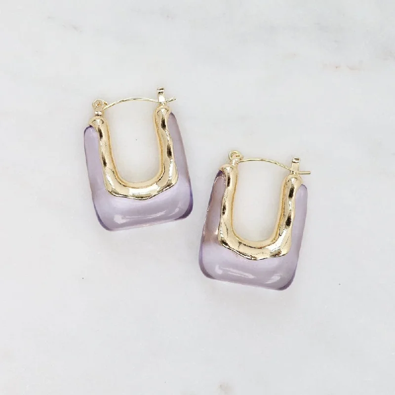 Square Gold Plated Brass & Acrylic Hoops - Purple