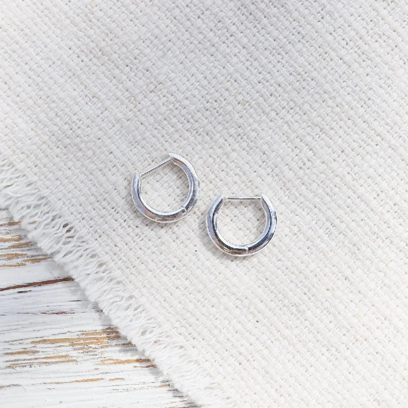 12mm Plain Click Huggie Hoops - Sterling Silver