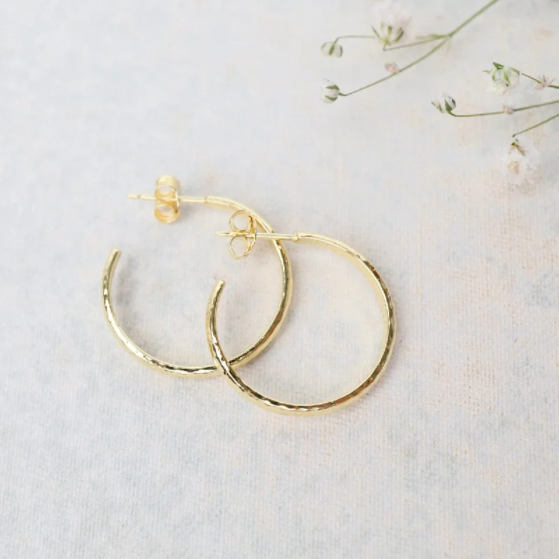 Gold Vermeil Finely Hammered Hoops on Posts