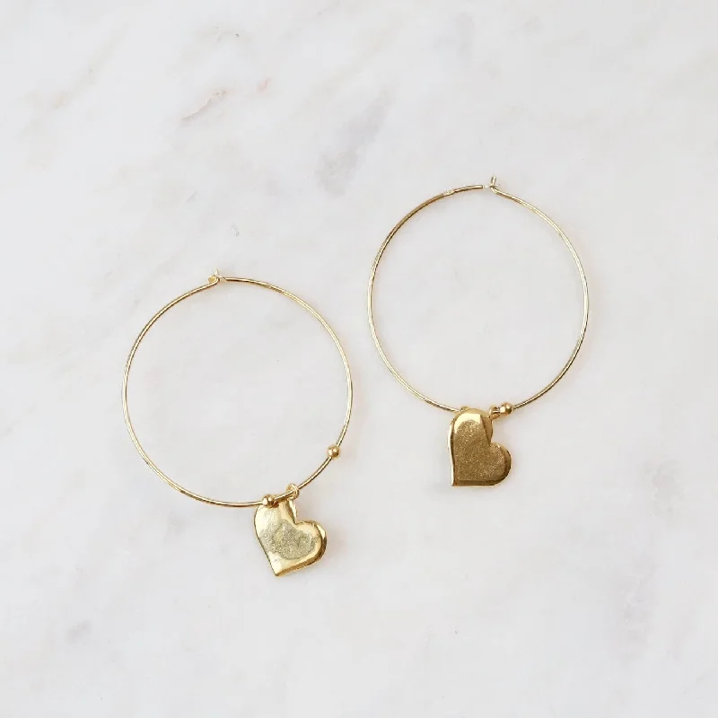 Hoops With Heart Drop in Gold