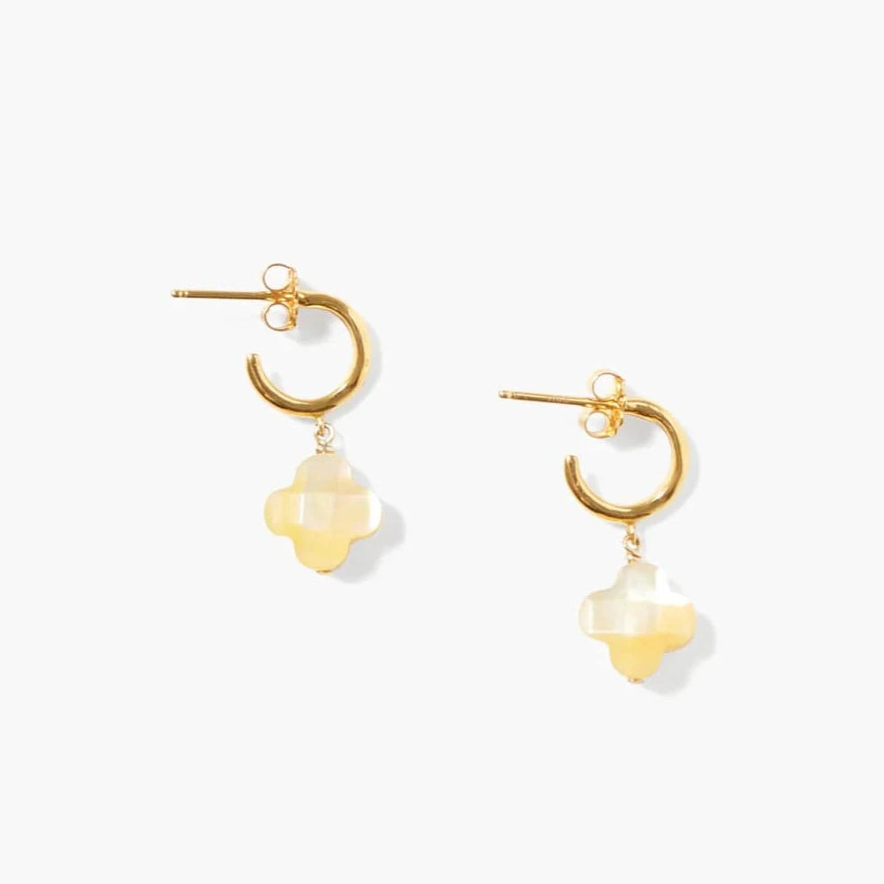 Yellow Mother of Pearl Clover Hoops