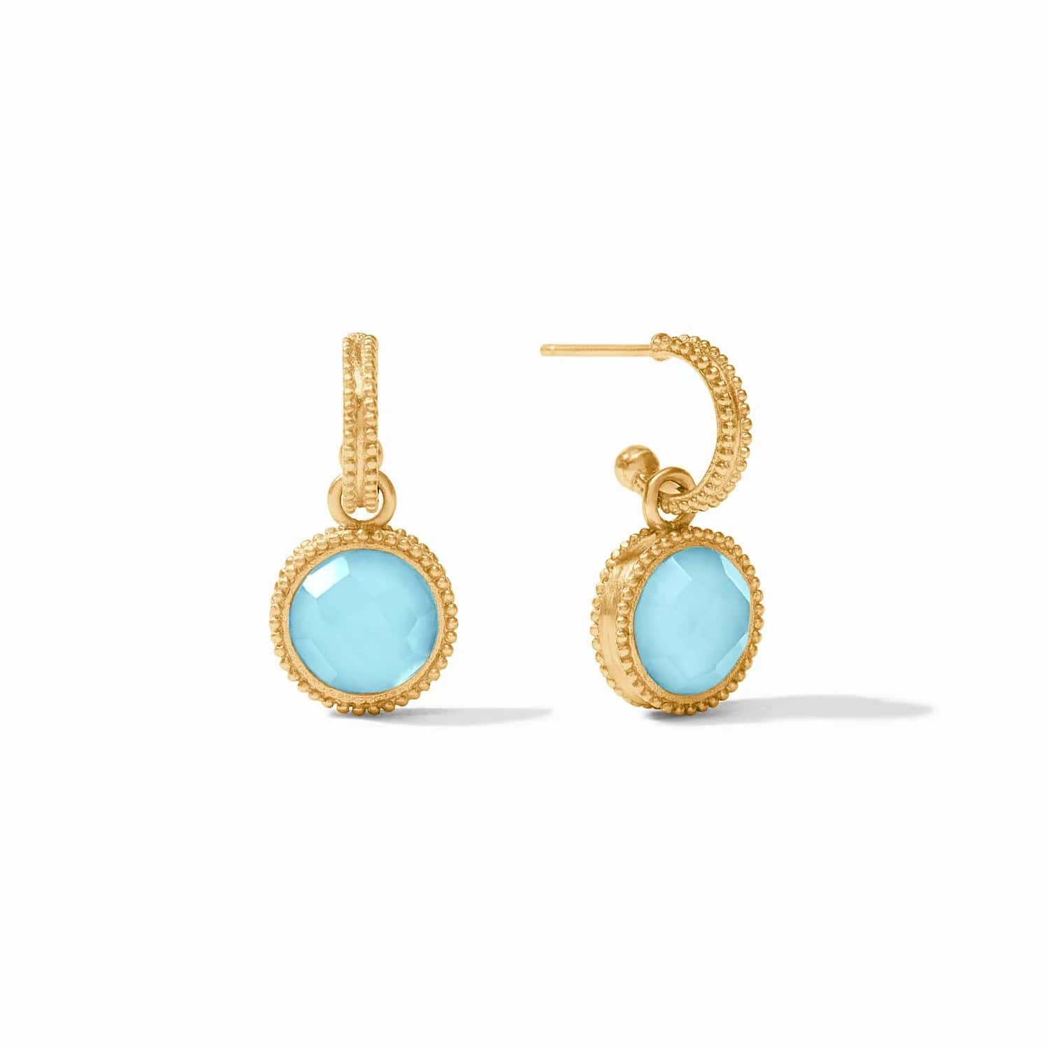 Iridescent Capri Blue Fleur-de-Lis Hoop & Charm Earrings