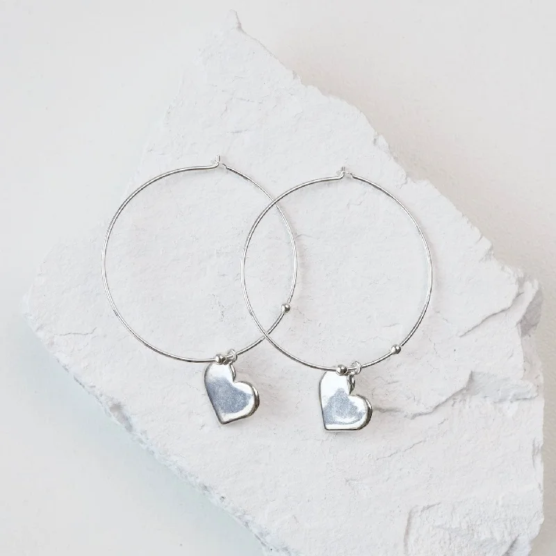 Hoops With Heart Drop in Sterling Silver