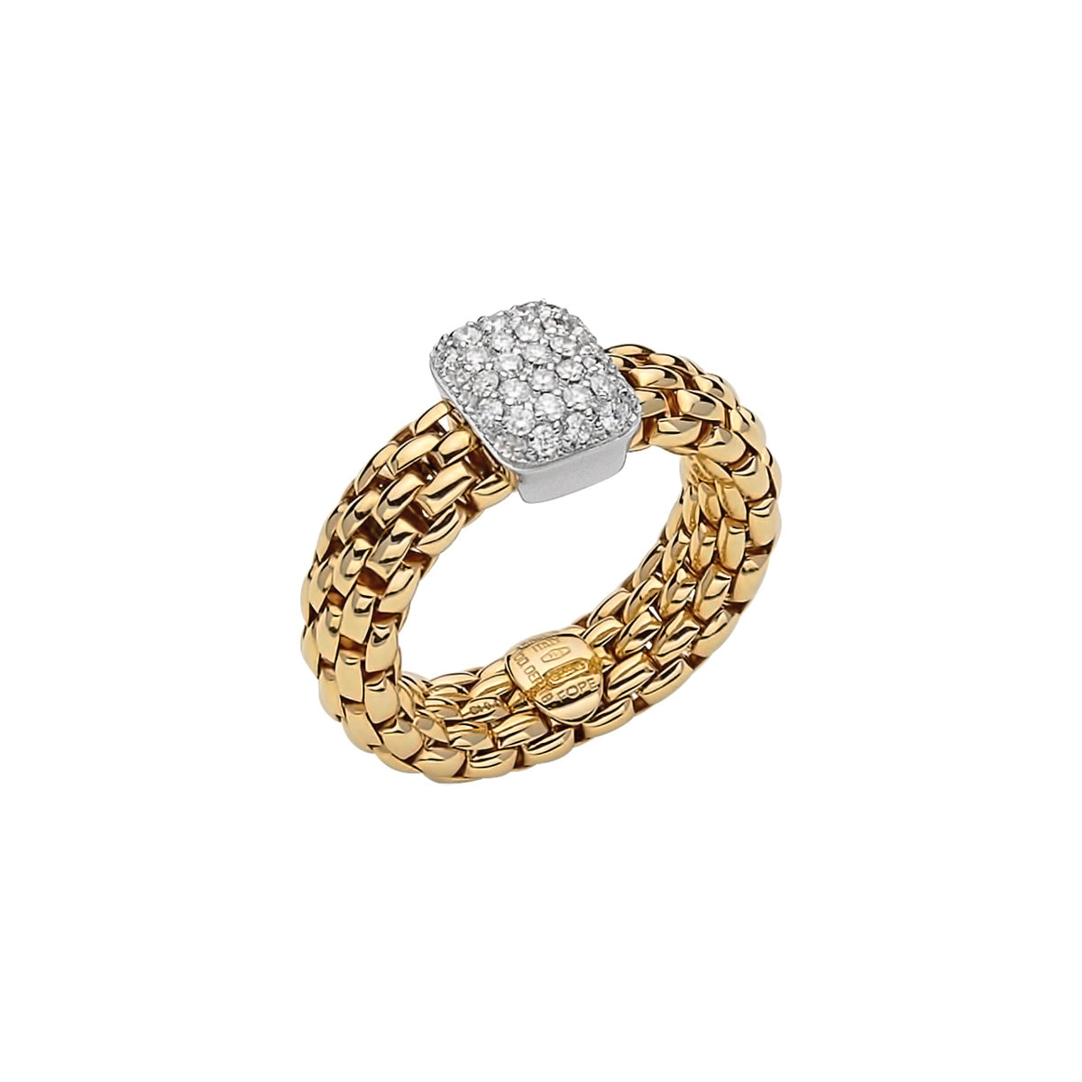 Fope 18K Yellow and White Gold Vendome Collection Diamond Ring, Small Size (5-6.5)