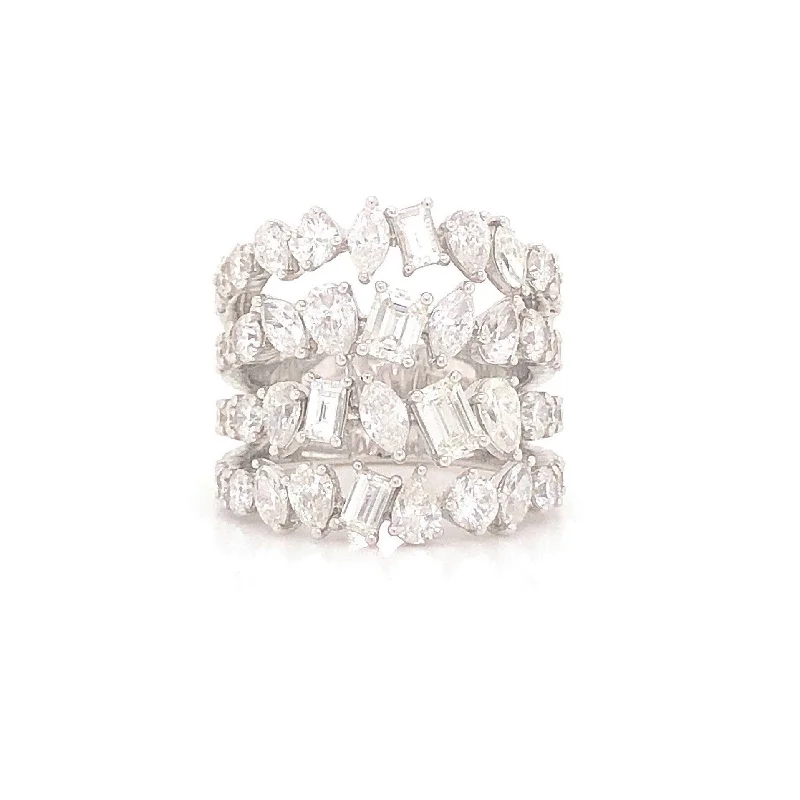 Four Row Multi-Shape Diamond Ring