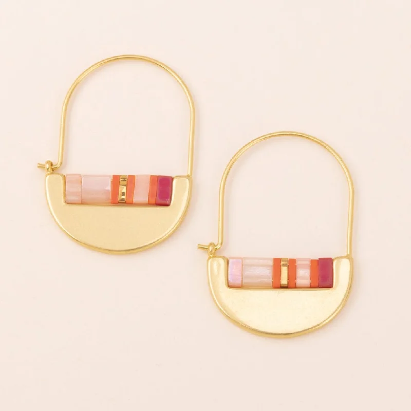 Good Karma Miyuki Crescent Hoops - Pink Multi/Gold