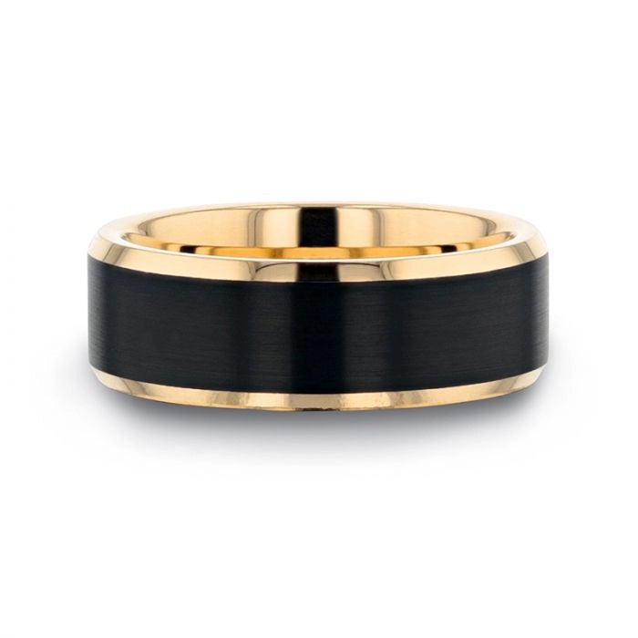 Gold Plated Tungsten Beveled Band with Brushed Black Center