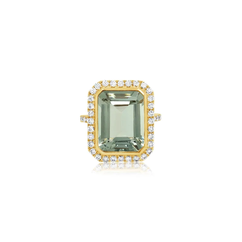 Diamond Ring With Green Amethyst Center - Doves by Doron Paloma