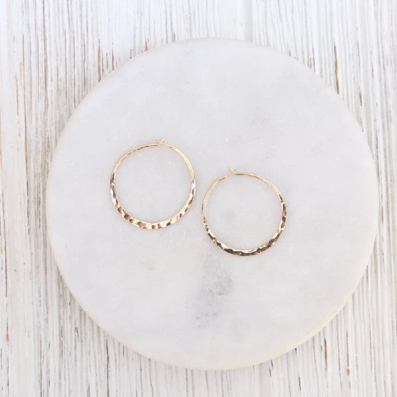 Thin 25mm Gold Filled Hammered Hoop