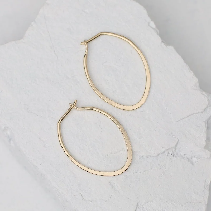 Flattened Oval Hoop Earrings - 25mm Gold Filled