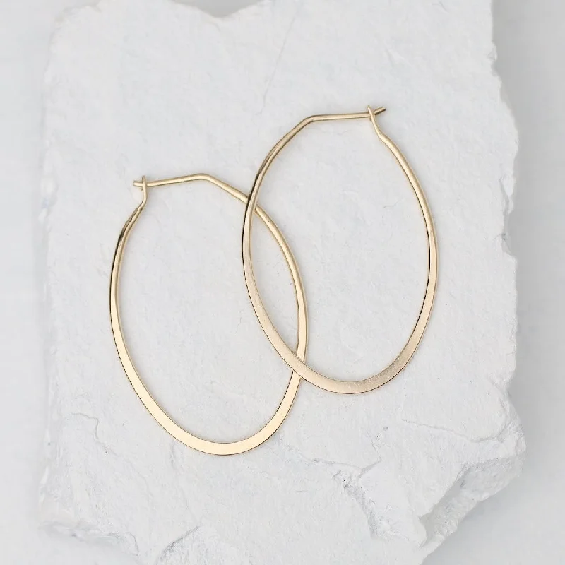 Flattened Oval Hoop Earrings - 35mm Gold Filled