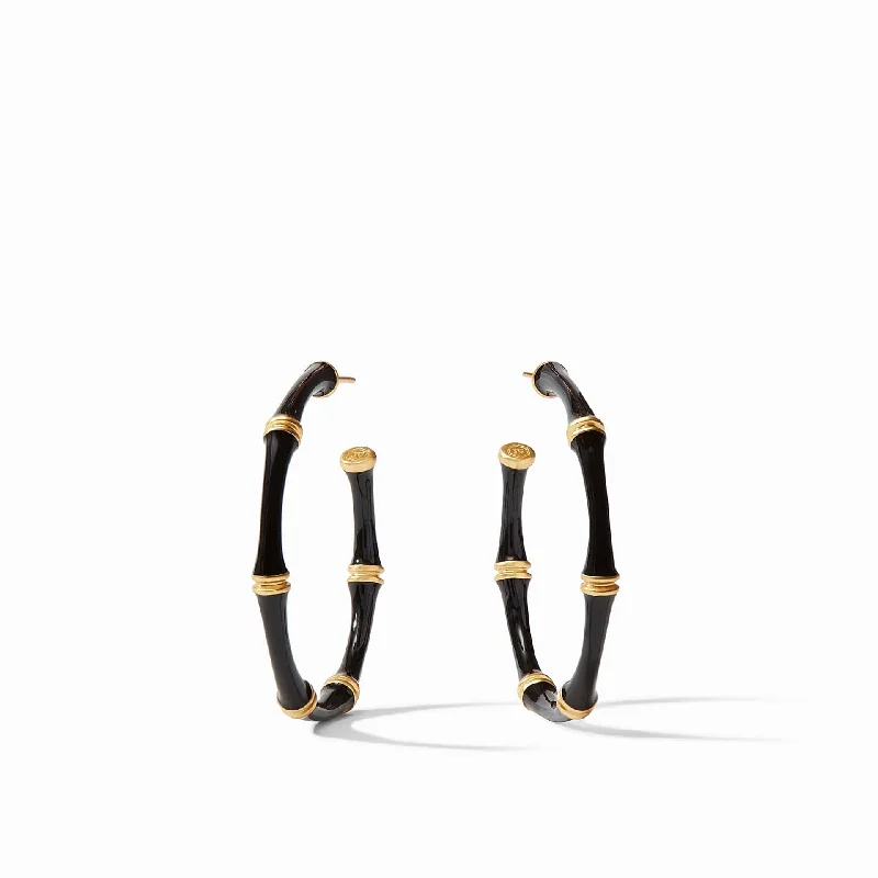 Black Enamel Bamboo Hoop Earrings