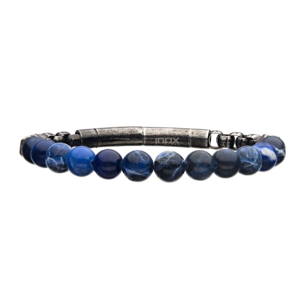 Inox Stainless Steel 8mm Sodalite Bead Bracelet, 8-8.5 inch