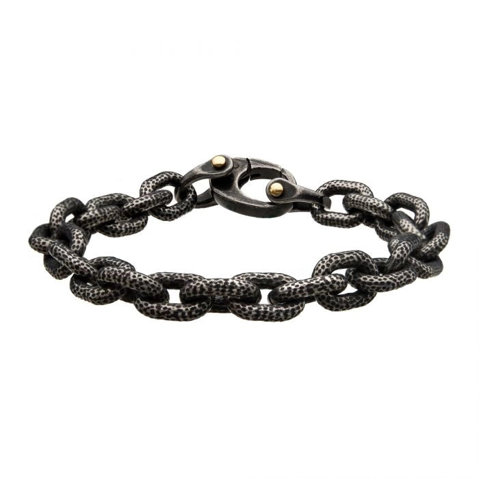 Inox Stainless Steel Antiqued Gun Metal Curb Chain Link Bracelet