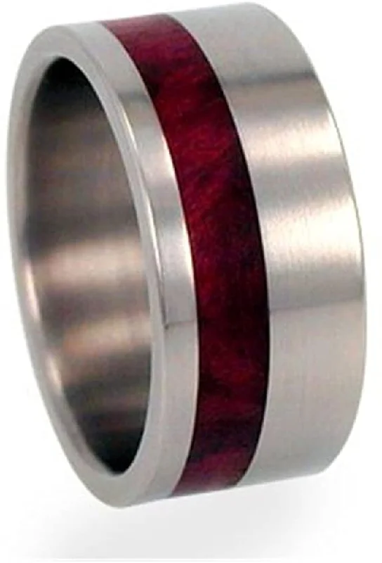 Interchangeable Redwood Inlay 10mm Comfort Fit Brushed Titanium Ring, Size 12.75