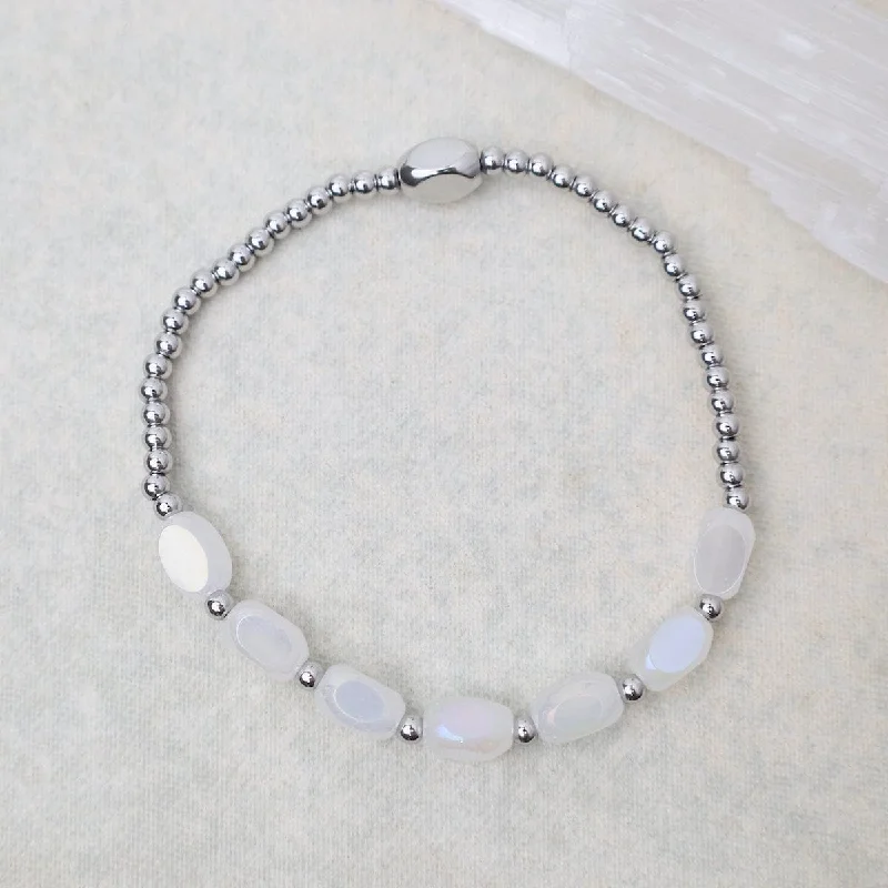 Meet Me Half Way Pop Of Color Bracelet in White Cap & Stainless Steel