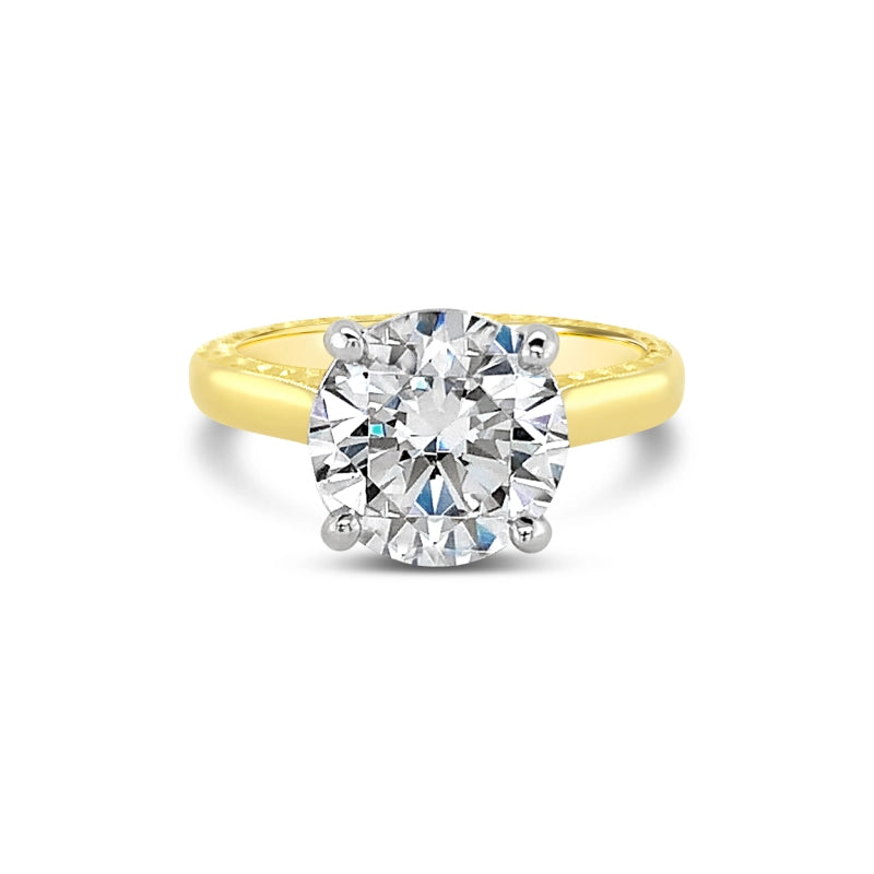 Jack Kelege 18K Yellow Gold Solitaire Mount Ring with a White Gold Head