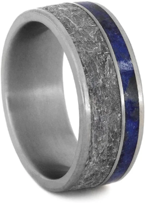 Lapis Lazuli, Gibeon Meteorite 8mm Comfort-Fit Matte Titanium Band, Size 11