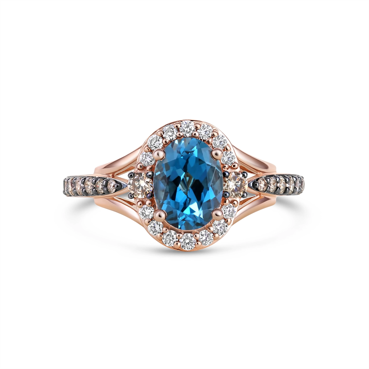 Le Vian 14K Strawberry Gold Deep Sea Blue Topaz and Chocolate and Nude Diamond Ring