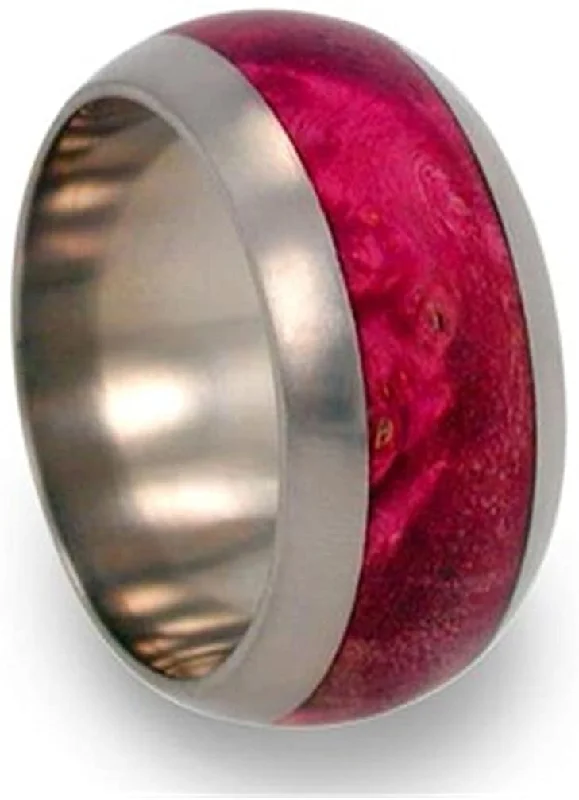 Magenta Box Elder Burl Inlay 10mm Comfort Fit Matte Titanium Band, Size 6.25