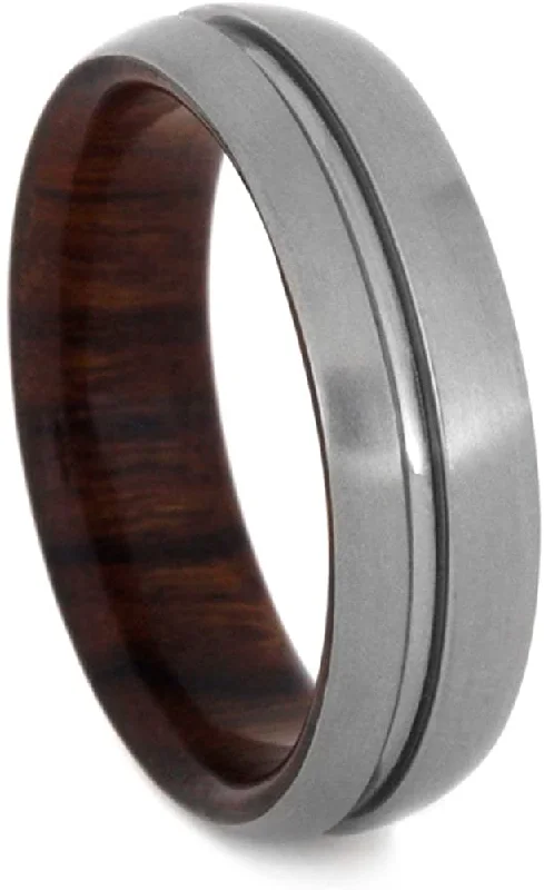 Matte Titanium Grooved Pinstripe 6mm Comfort-Fit Ironwood Band, Size 4.75