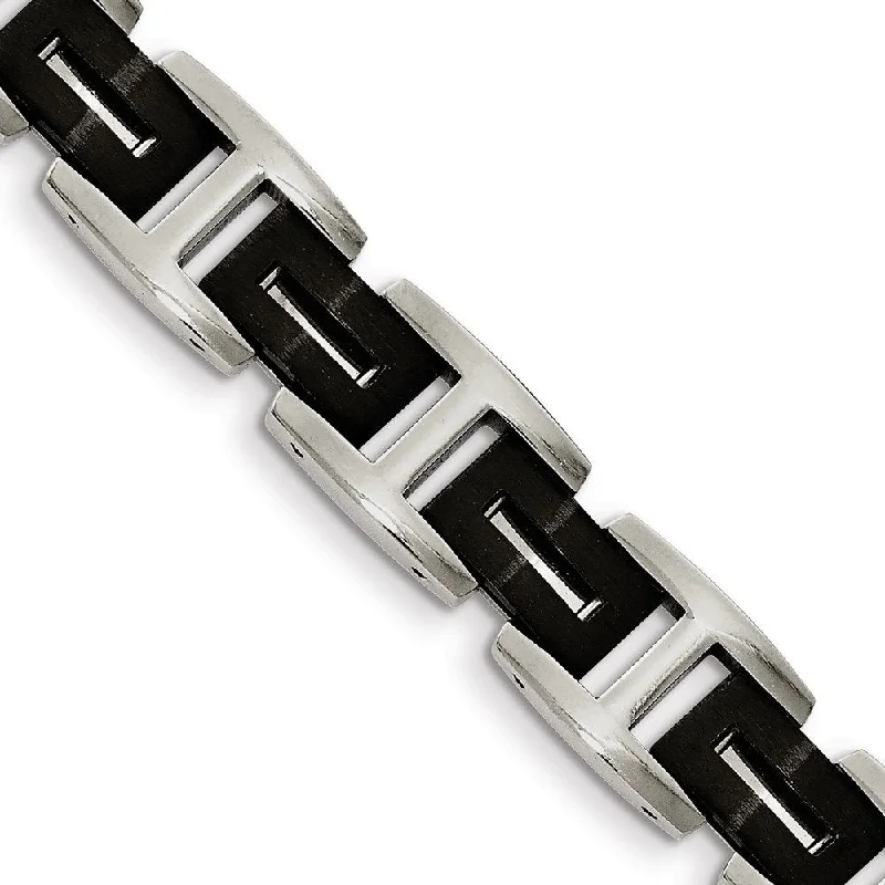 Men's Brushed and Polished Stainless Steel Black IP-Plated Link Bracelet, 7.5"