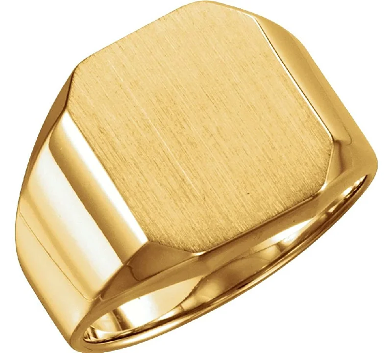 Men's Brushed Satin Signet Ring, 10k Yellow Gold, Size 12 (16x14MM)