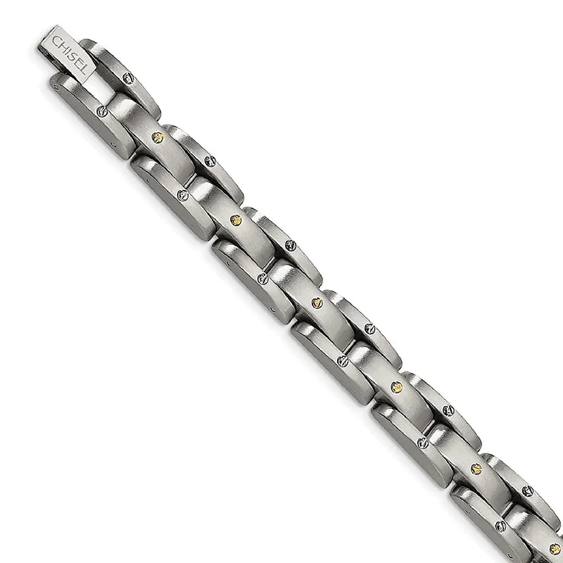 Men's Brushed Stainless Steel 9mm Yellow IP-Plated Bracelet, 8"