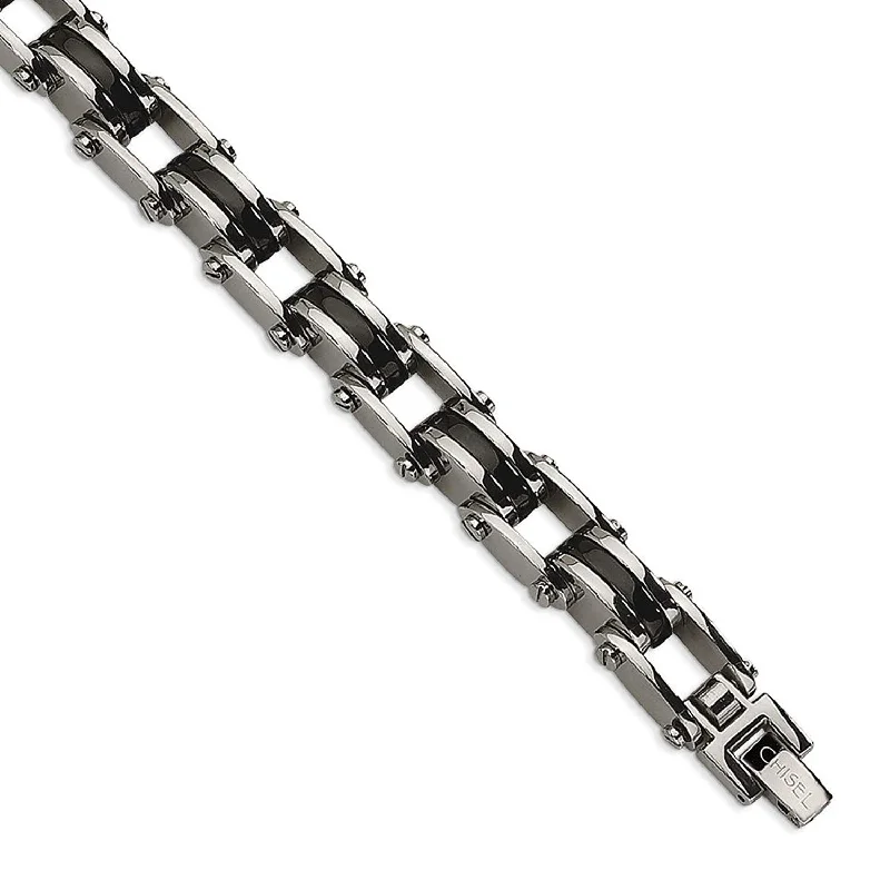 Men's Polished Stainless Steel 10mm Black IP-Plated Bracelet, 8.75"