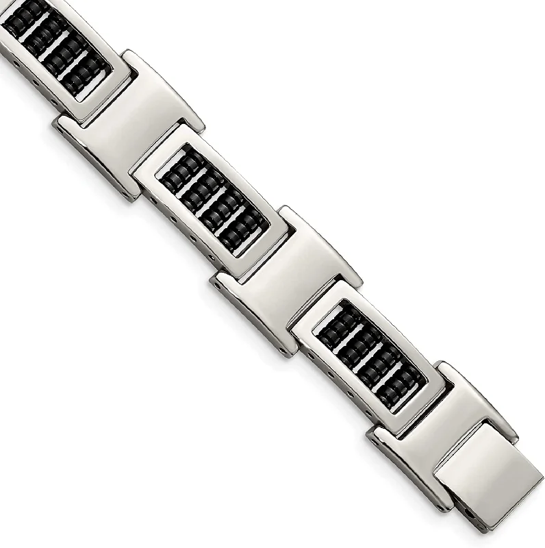 Men's Stainless Steel, Black IP Link Bracelet, 8.25 Inches