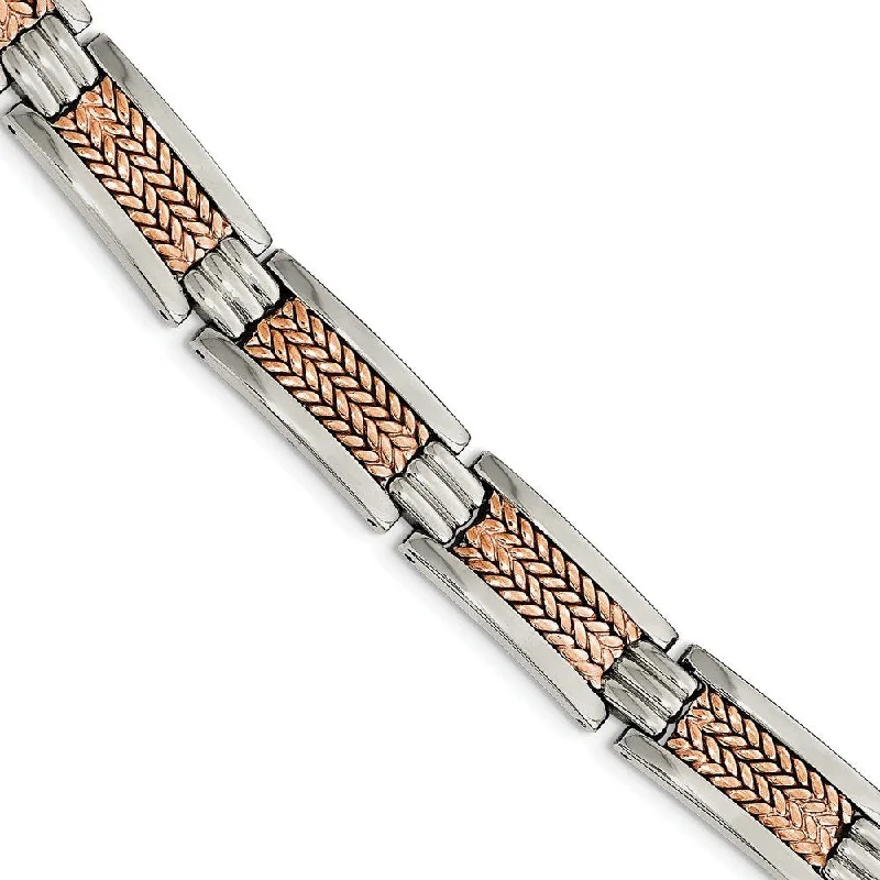 Men's Polished Stainless Steel Rose IP-Plated Bracelet, 8.5"