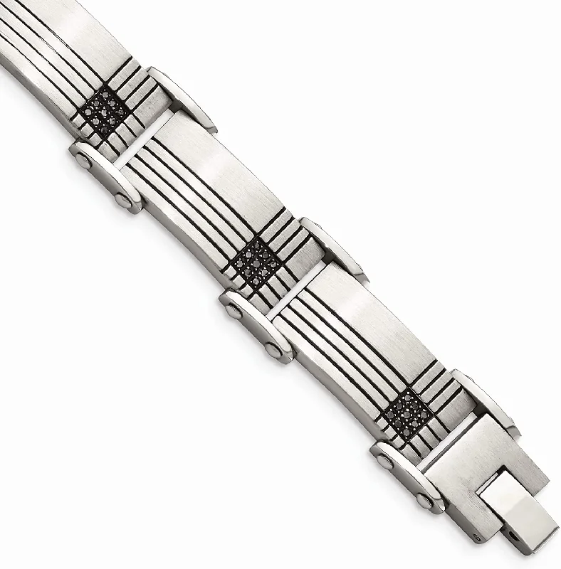 Men's Stainless Steel 10mm Black IP, Black Diamond Link Bracelet, 8.5 Inches (.50 Ctw)