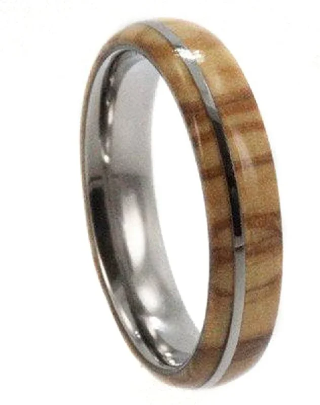 Men's Titanium Olive Wood 6mm Comfort-Fit Dome Band, Handmade, Size 7.25